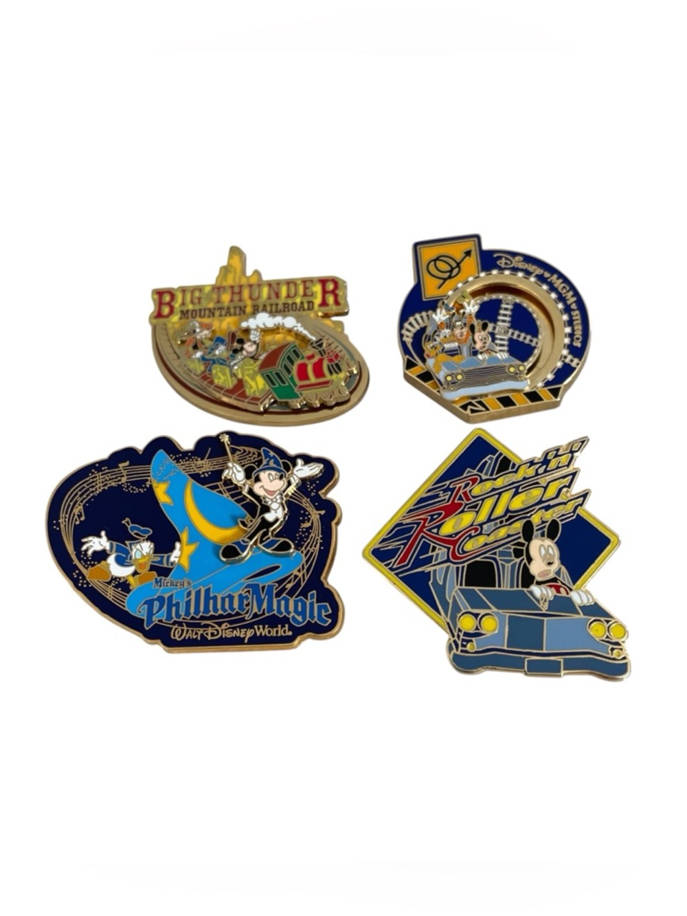 Disney Pins Set of 4 Thunder Mountain MGM Rock N Roller Coaster Philharmagic EUC